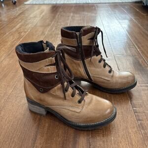 Dromedaris Women's Kara Combat Lace-up Comfort Boot with Inside Zip Sz 37/US 7